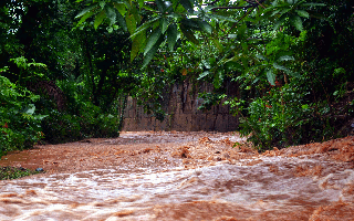 Erosion by strong currents after a heavy rainfall